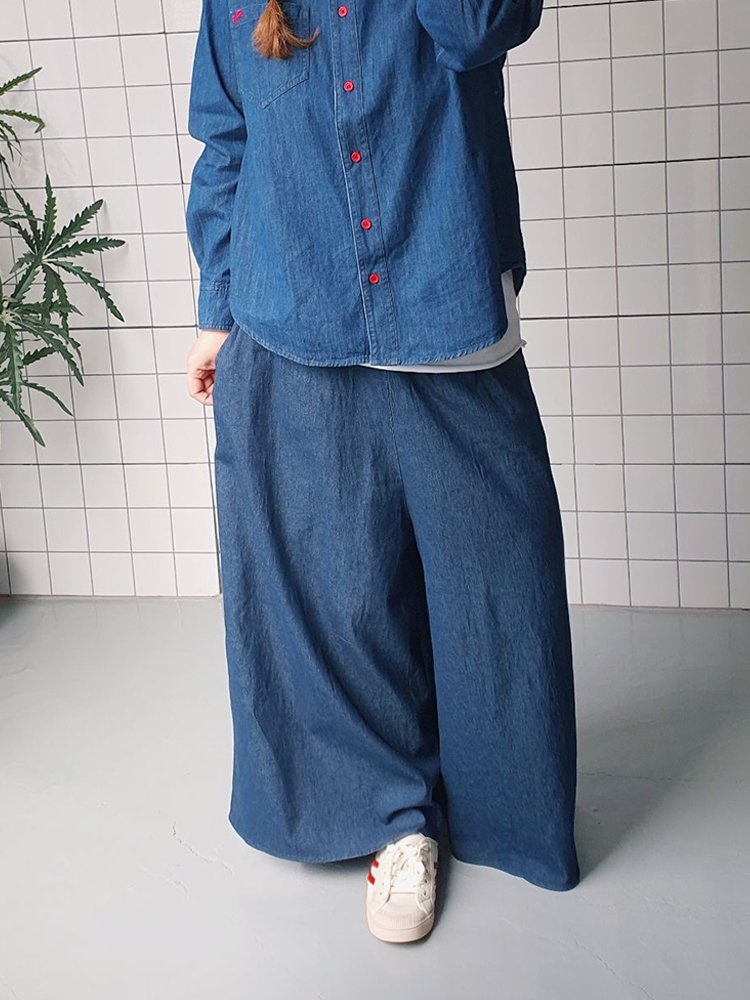 (무배)워싱 데님 스판 와이드팬츠 치마바지