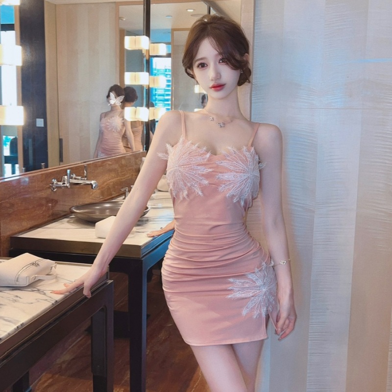 딱붙는 원피스 논현동 언니옷 야한옷 트임 셔링 - 상세 이미지 3