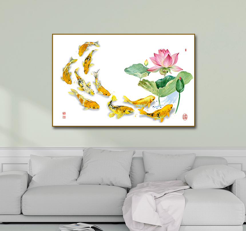 돈 들어오는 잉어 그림 비단 풍수 인테리어 캔버스액자 황금잉어 구어도 6호41x27cm