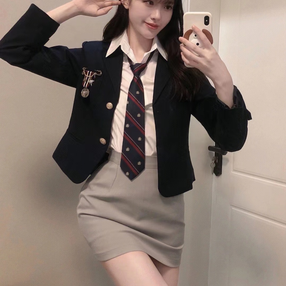 미니스커트 자켓마이 교복세트 여고생 코스프레 일찐룩 슬림핏 놀이동산룩 하이틴 패션 2종 - 상세 이미지 3
