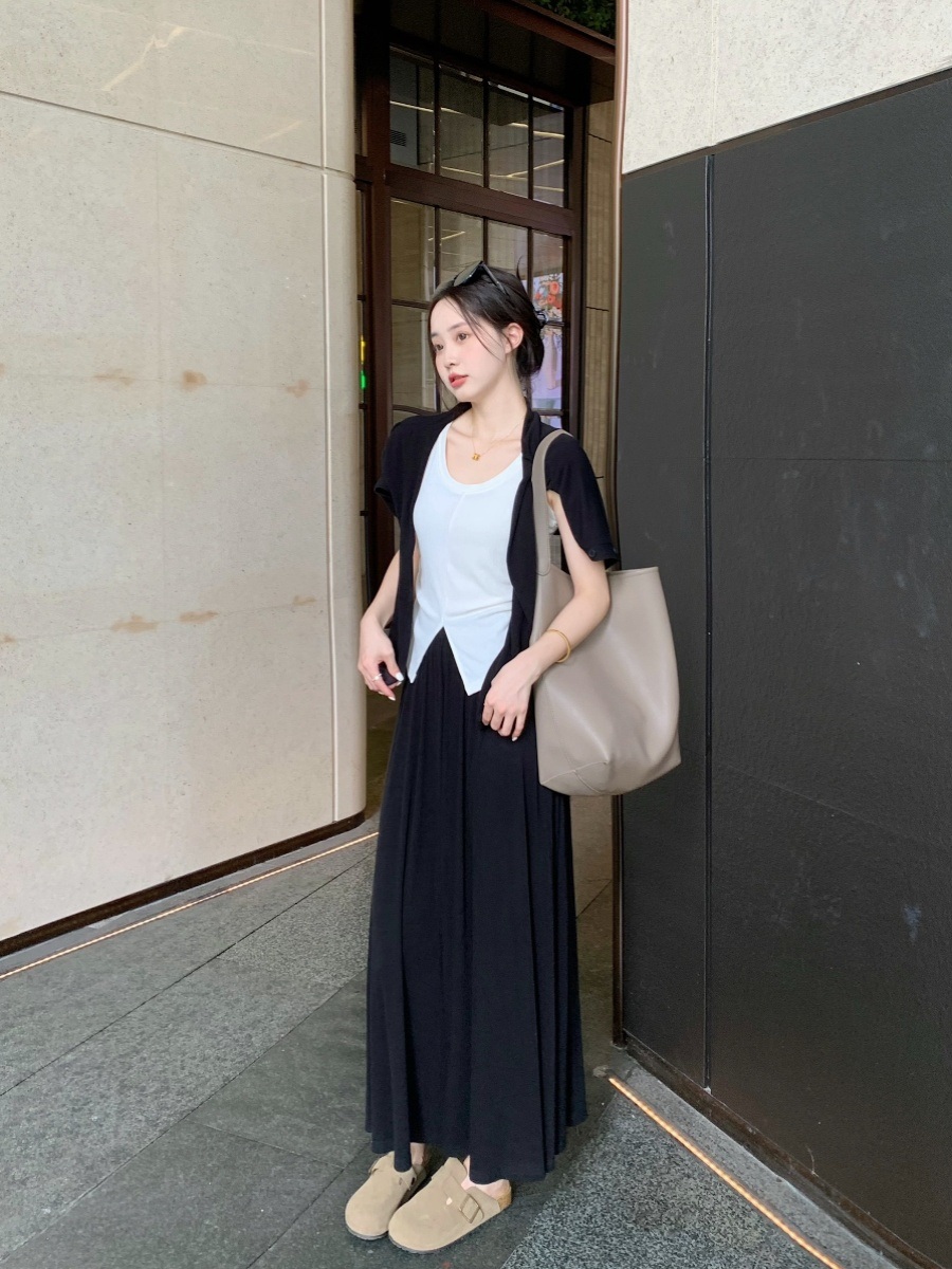 가디건 롱스커트 세트 봄 가을 캐주얼 빅사이즈 4XL까지 뚱뚱 통통녀 투피스 셋업 코디 - 상세 이미지 4