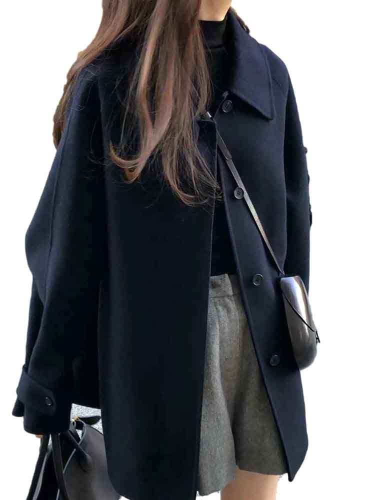 블랙 모직 반코트 여자 케이프 두꺼운 데일리 정장 캐주얼 출근 오피스룩 - 상세 이미지 5