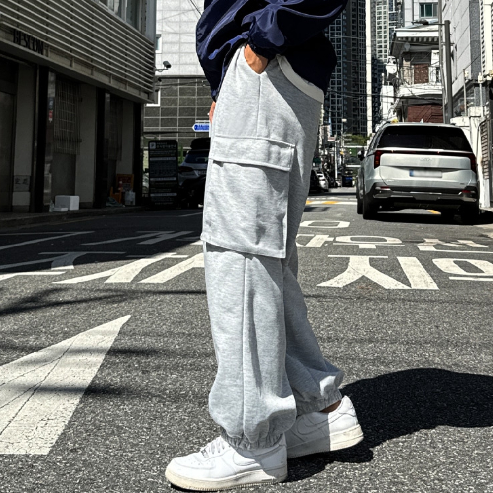 남자 스임 봄 가을 와이드 카고 시보리 조거 트레이닝팬츠