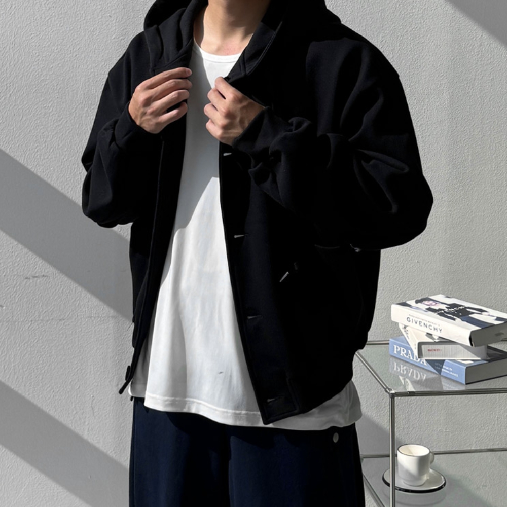 남자 키데 오버핏 봄 가을 이중지 후드 가디건 - 상세 이미지 3