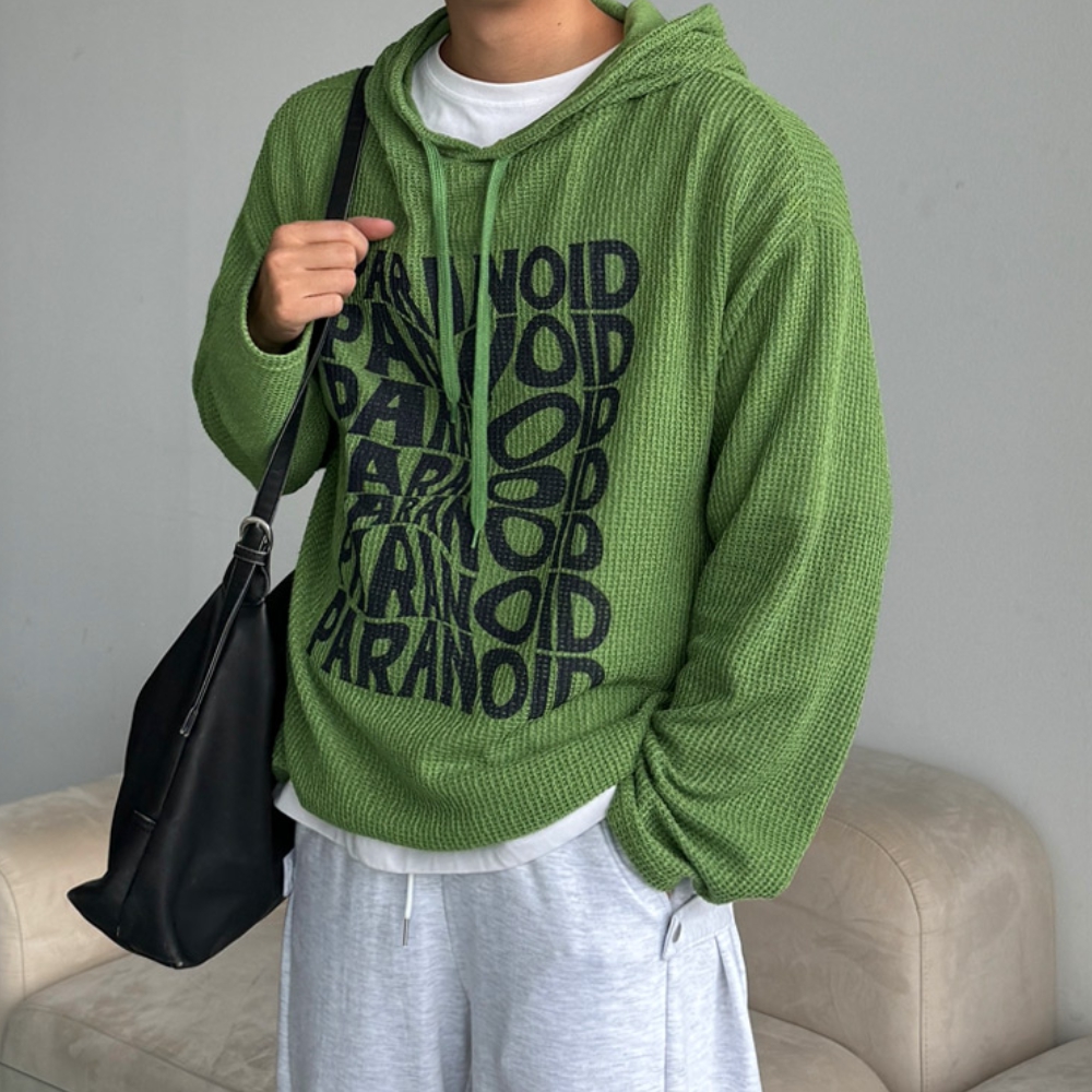 남자 키벤 박스 오버핏 봄 가을 레터링 니트 후드티