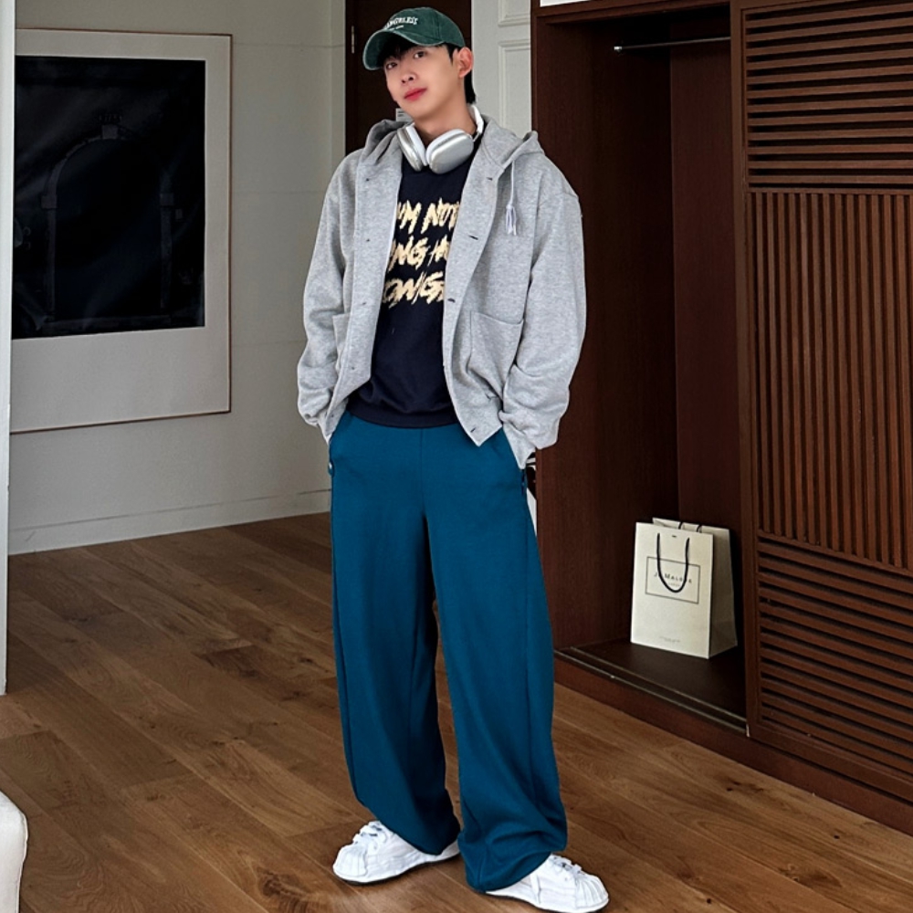 남자 키데 오버핏 봄 가을 이중지 후드 가디건 - 상세 이미지 5