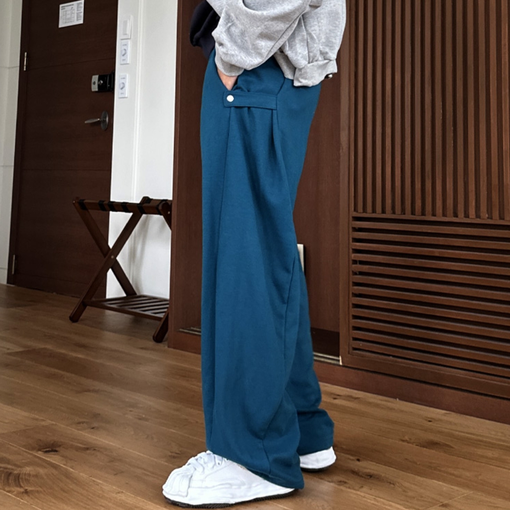 남자 아귈 봄 가을 사이드 스냅 와이드 벌룬 트레이닝팬츠 - 상세 이미지 2