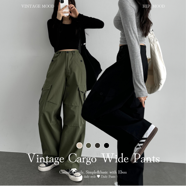 버뮤다 와이드 핀턱 카고 코튼 팬츠 - 상품 이미지