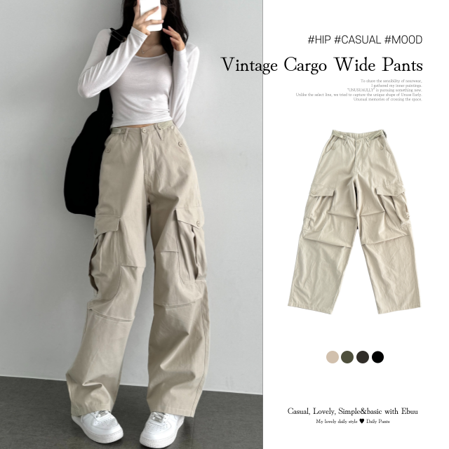 버뮤다 와이드 핀턱 카고 코튼 팬츠 - 상세 이미지 4