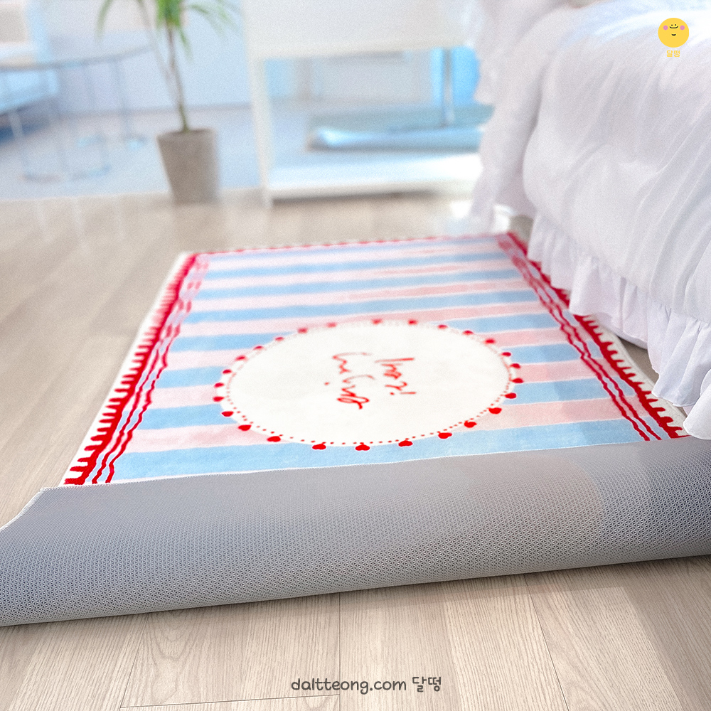 달떵 귀여운 핑크스트라이프 침실 침대 긴 러그 핑크, 160x80