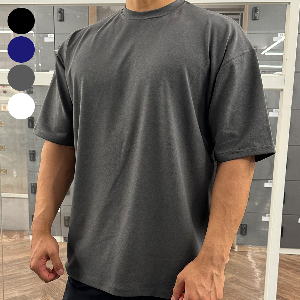 코튼메쉬 남자 헬스오버핏 반팔 무지 티셔츠 머슬핏 짐웨어