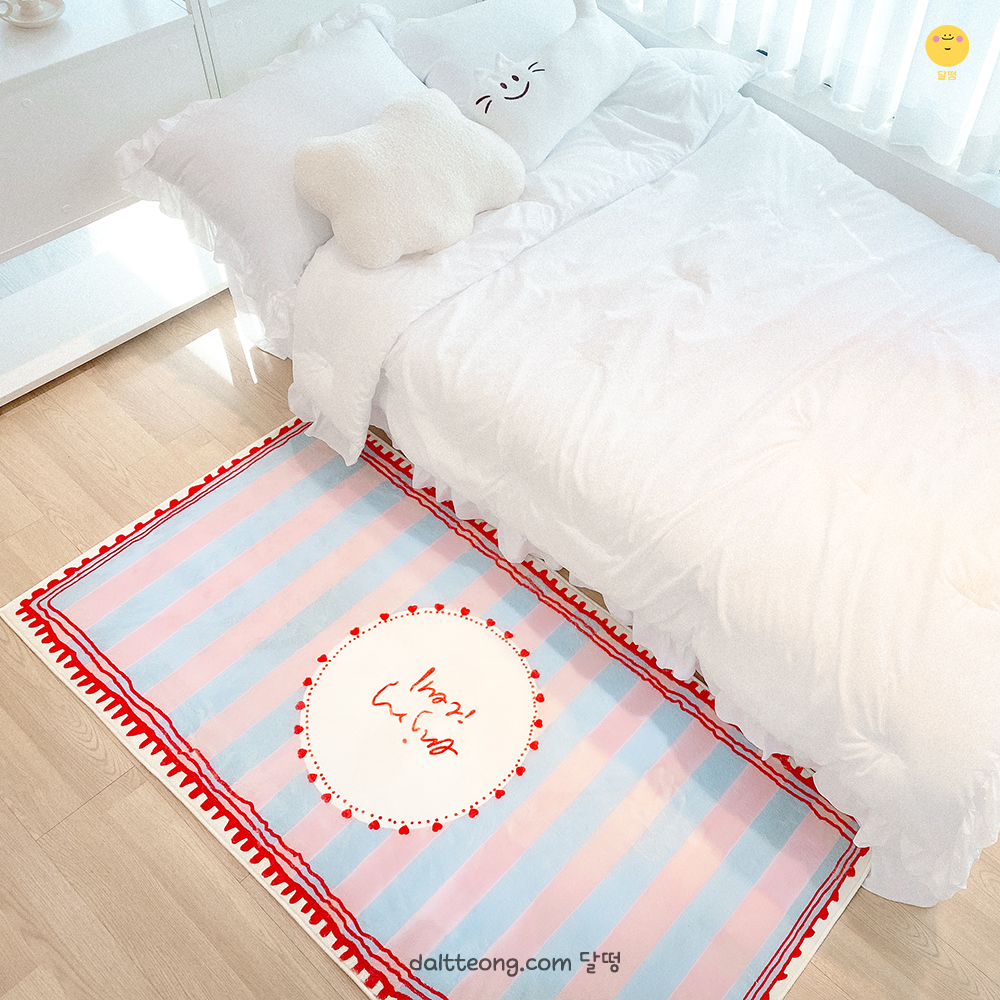 달떵 귀여운 핑크스트라이프 침실 침대 긴 러그 핑크, 200x80