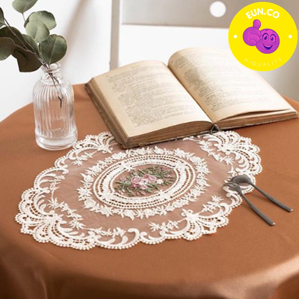 프랑스풍 식탁매트 엔틱 레이스 식탁보 꽃자수 반투명