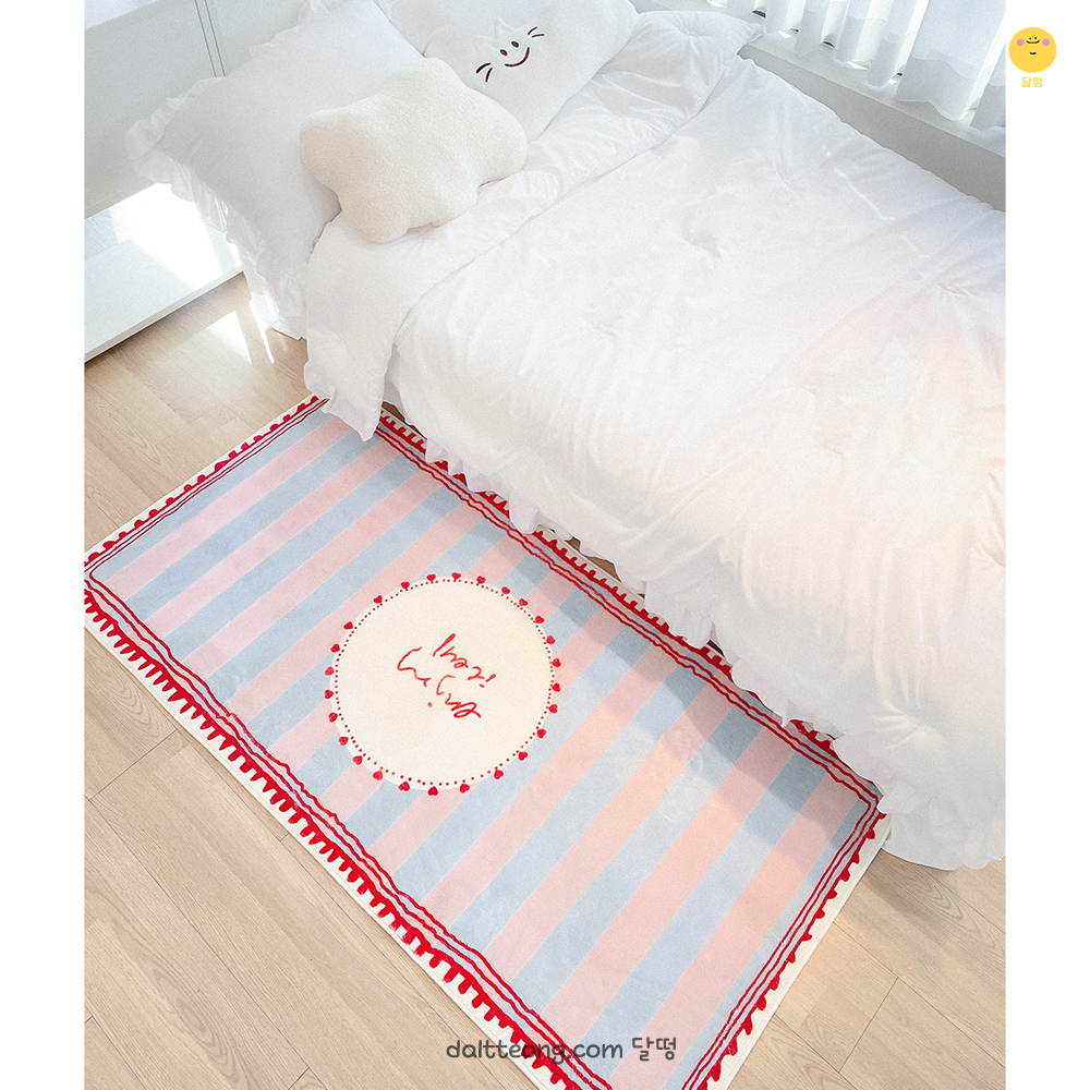 달떵 귀여운 핑크스트라이프 침실 침대 긴 러그 핑크, 160x80