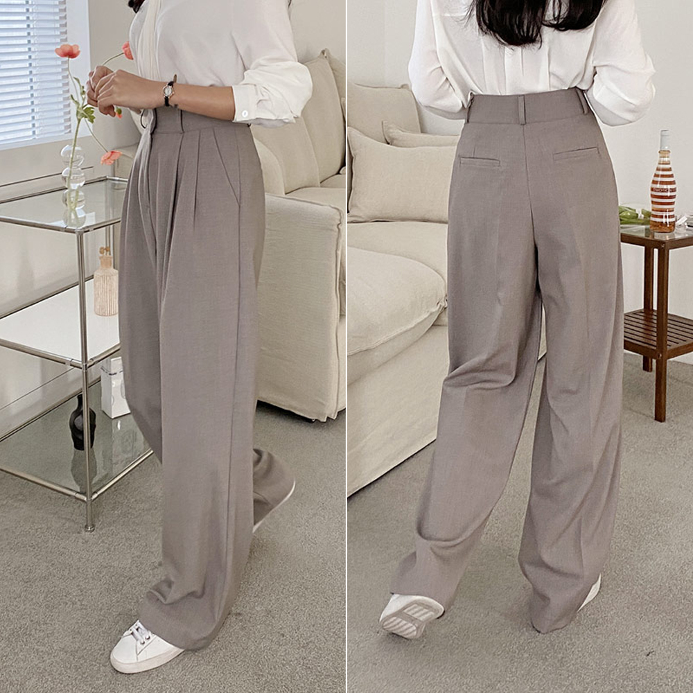부드러운 촉감 하이웨스트 와이드슬랙스 핀턱 와이드팬츠 여성 슬랙스 가을 정장바지 통바지