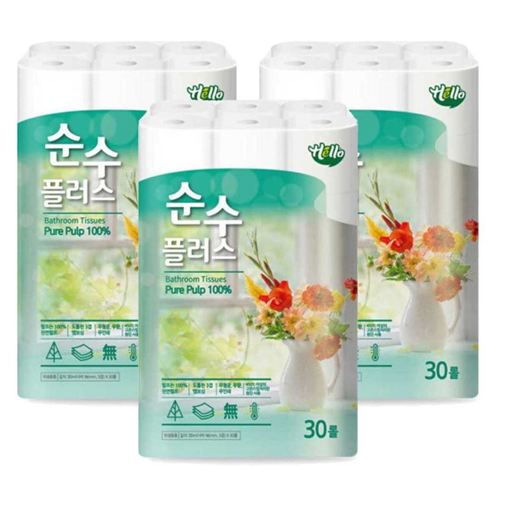 헬로 순수 플러스 무형광 3겹 30롤 휴지 3겹 30롤 3개입 : 글로벌 인사이트