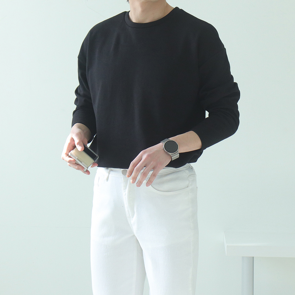 남자긴팔티 빅사이즈 무지 흰색 20수 이너 티셔츠 - 상세 이미지 3