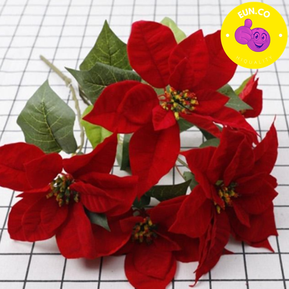 빨간꽃 장식 조화 겨울 트리 꾸미기 크리스마스 상징 - 상품 이미지