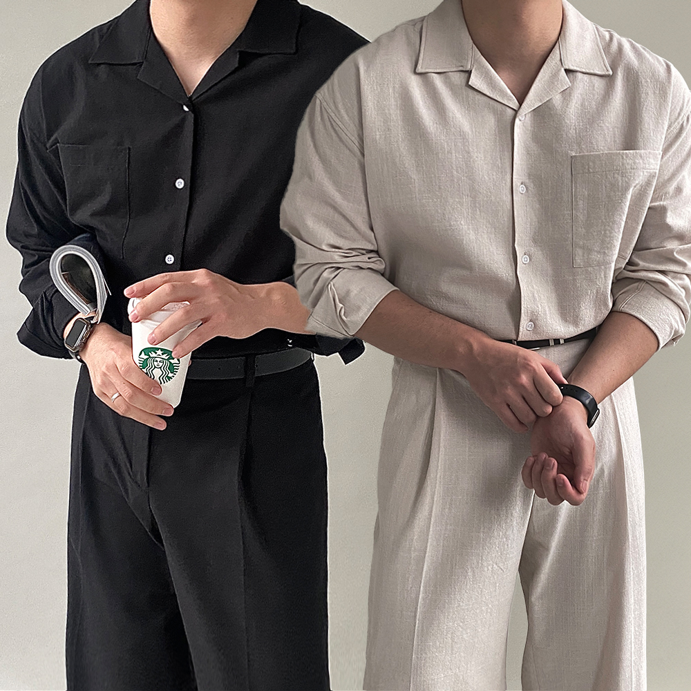 남자오버핏남방 남자린넨셔츠 남자마셔츠 - 메인 이미지