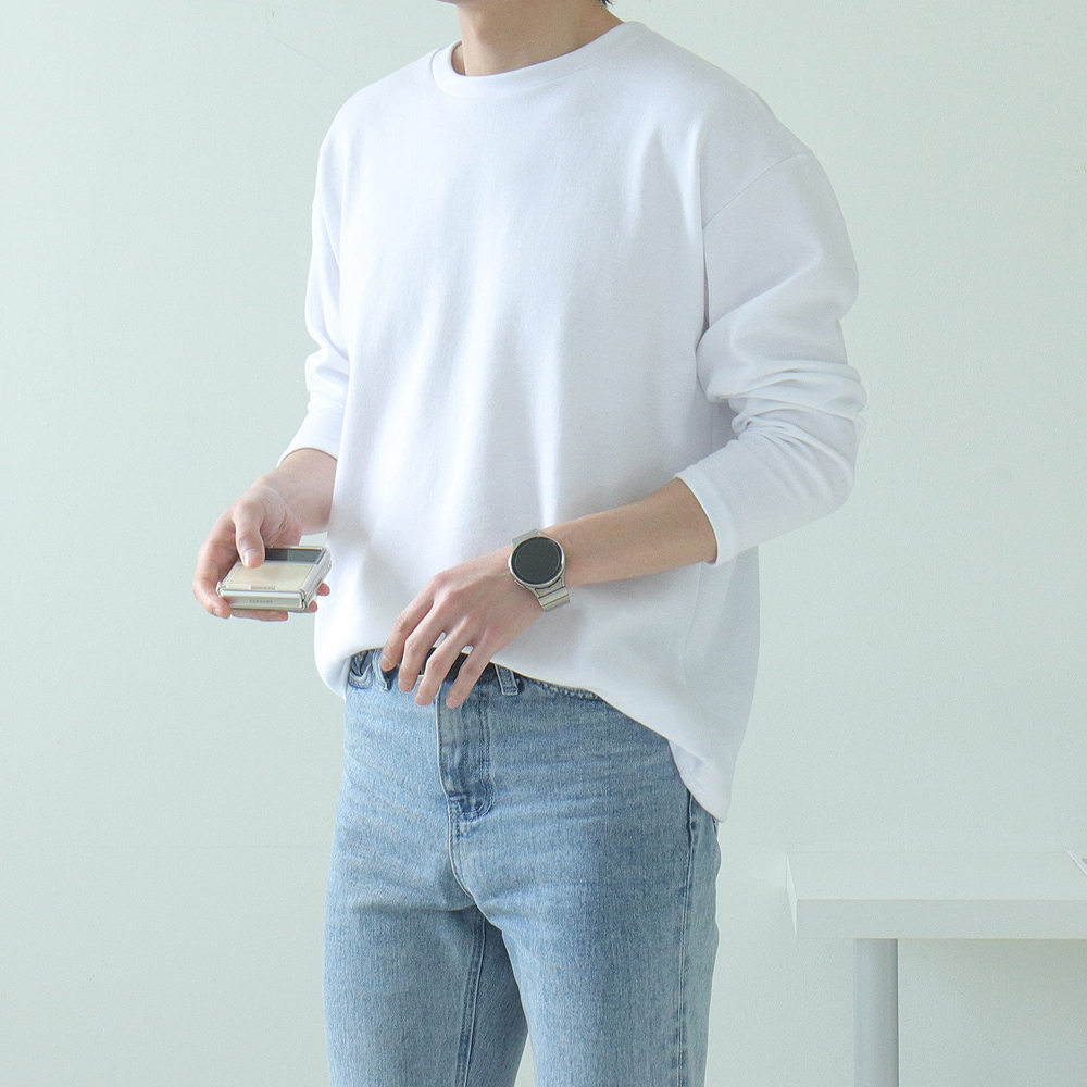 남자긴팔티 빅사이즈 무지 흰색 20수 이너 티셔츠 - 상세 이미지 2