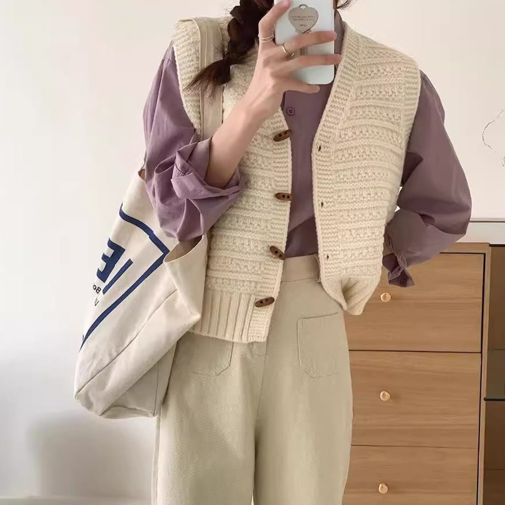 떡볶이단추 니트 조끼 옐로우