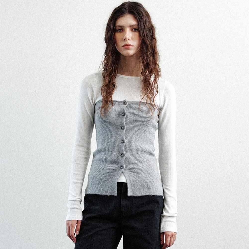 ribbed button up bustier (grey) - 메인 이미지