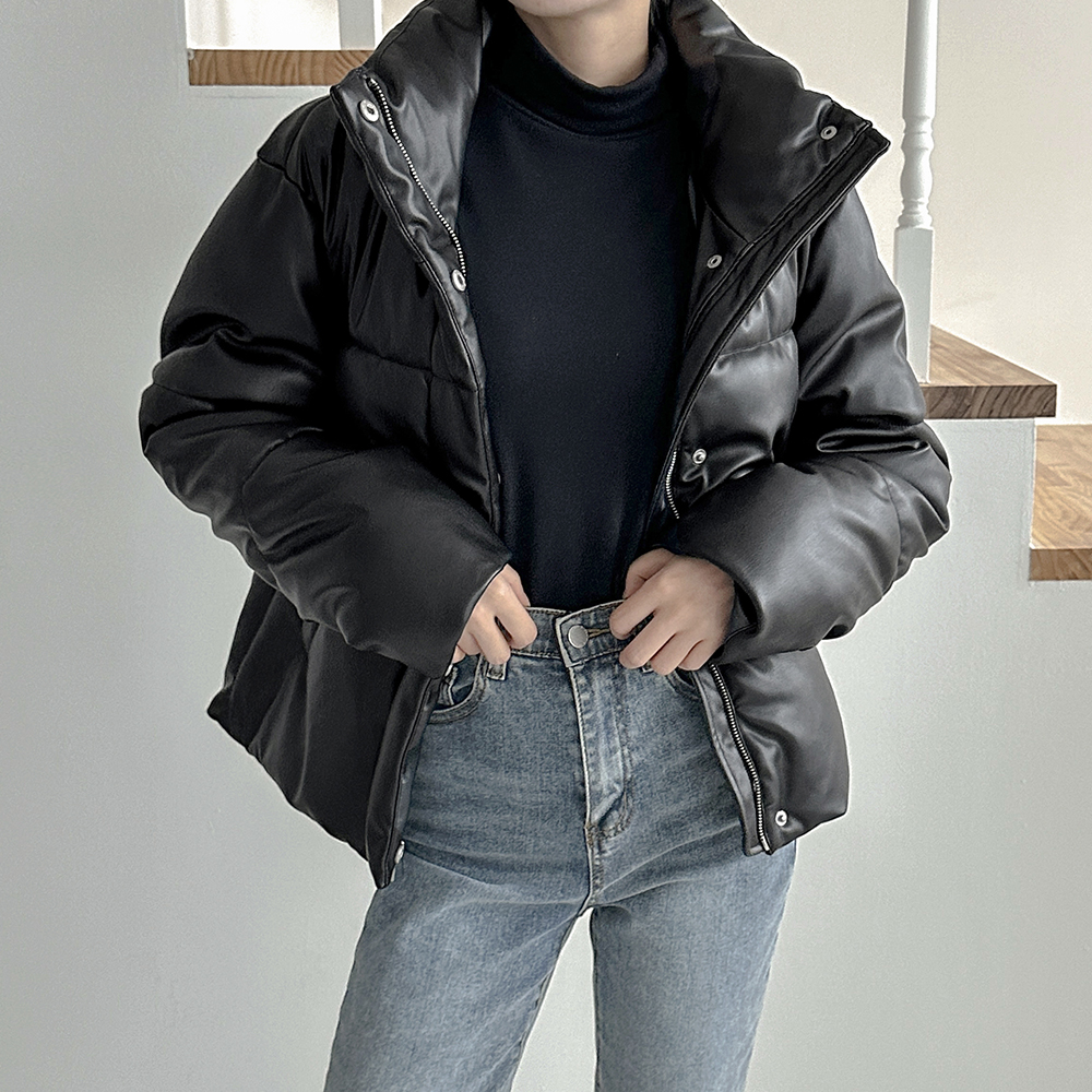 리바이스 여성 레더 패딩 점퍼