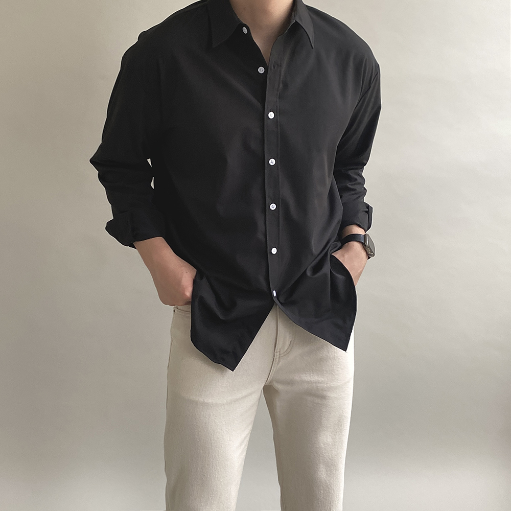 1+1 남성가을남방 남자소라색셔츠 흰색와이셔츠 - 상세 이미지 5
