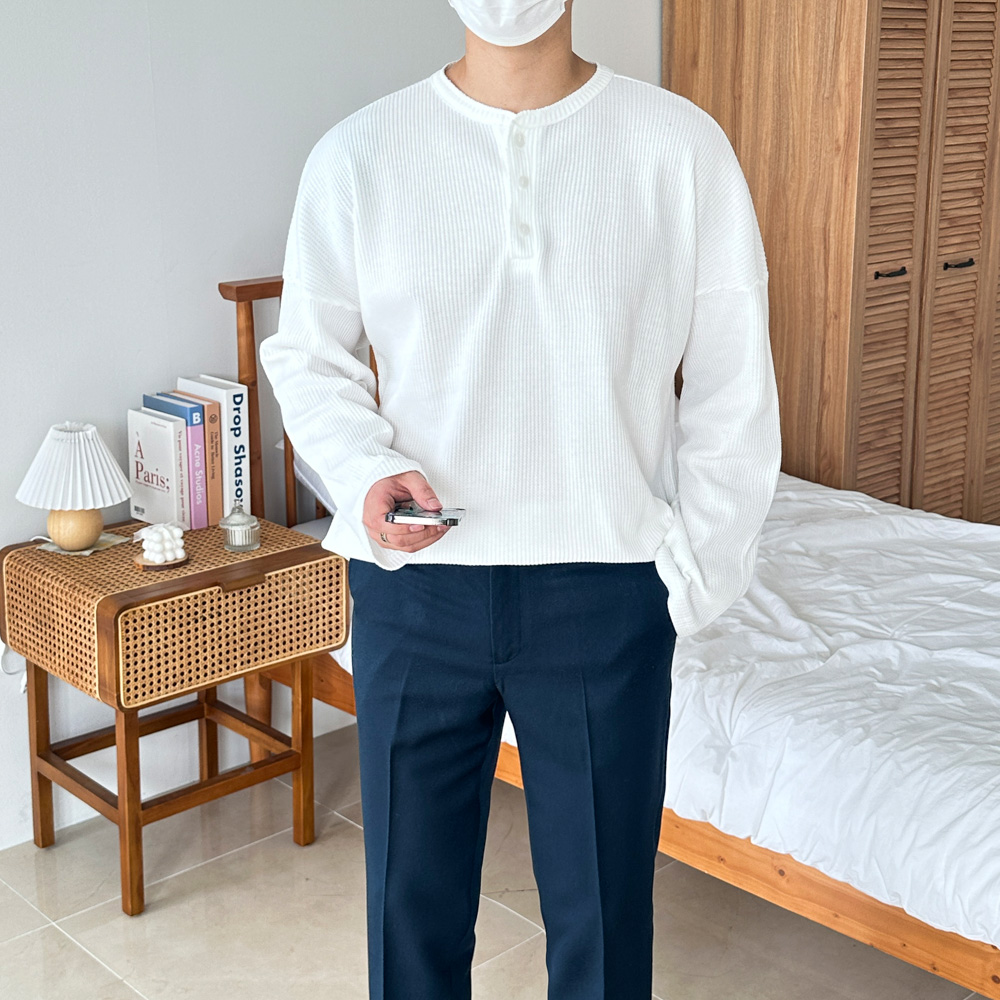 남자 와플 헨리넥 루즈핏 긴팔 니트 티셔츠 6color - 상세 이미지 5