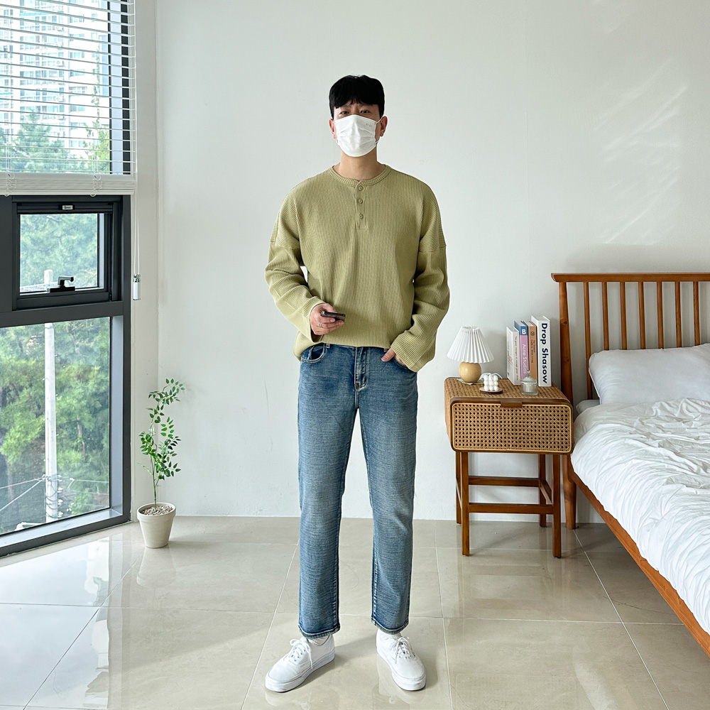 남자 와플 헨리넥 루즈핏 긴팔 니트 티셔츠 6color 이미지 8