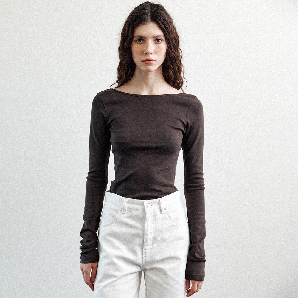 back scoop neck long sleeves (brown) - 상품 이미지