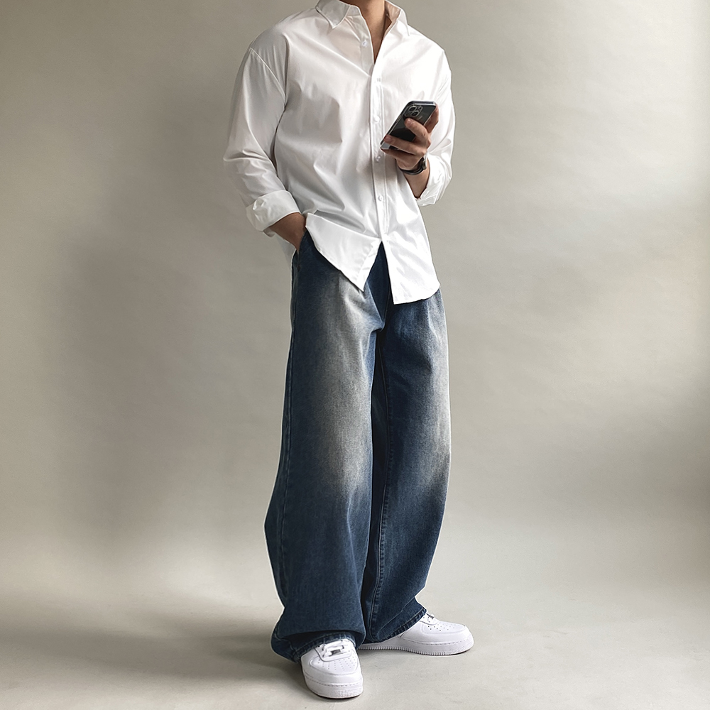 1+1 남성가을남방 남자소라색셔츠 흰색와이셔츠 이미지 7
