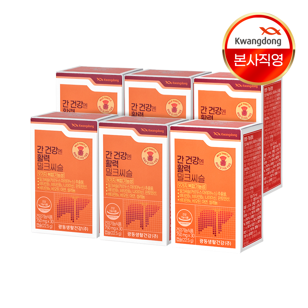 광동 간 건강엔 활력 밀크씨슬 750mg 30캡슐, 6개