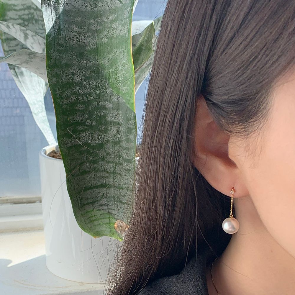 실버925 큐빅 드롭 스와로브스키 진주 귀걸이 - 상세 이미지 3