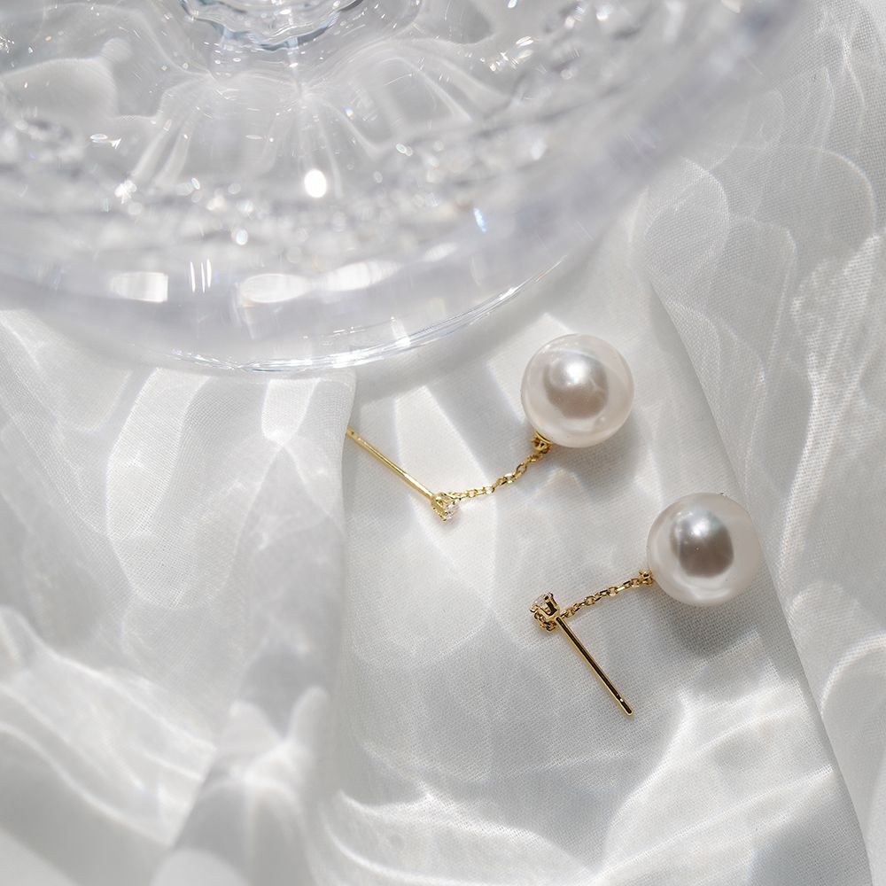 실버925 큐빅 드롭 스와로브스키 진주 귀걸이 - 상세 이미지 5