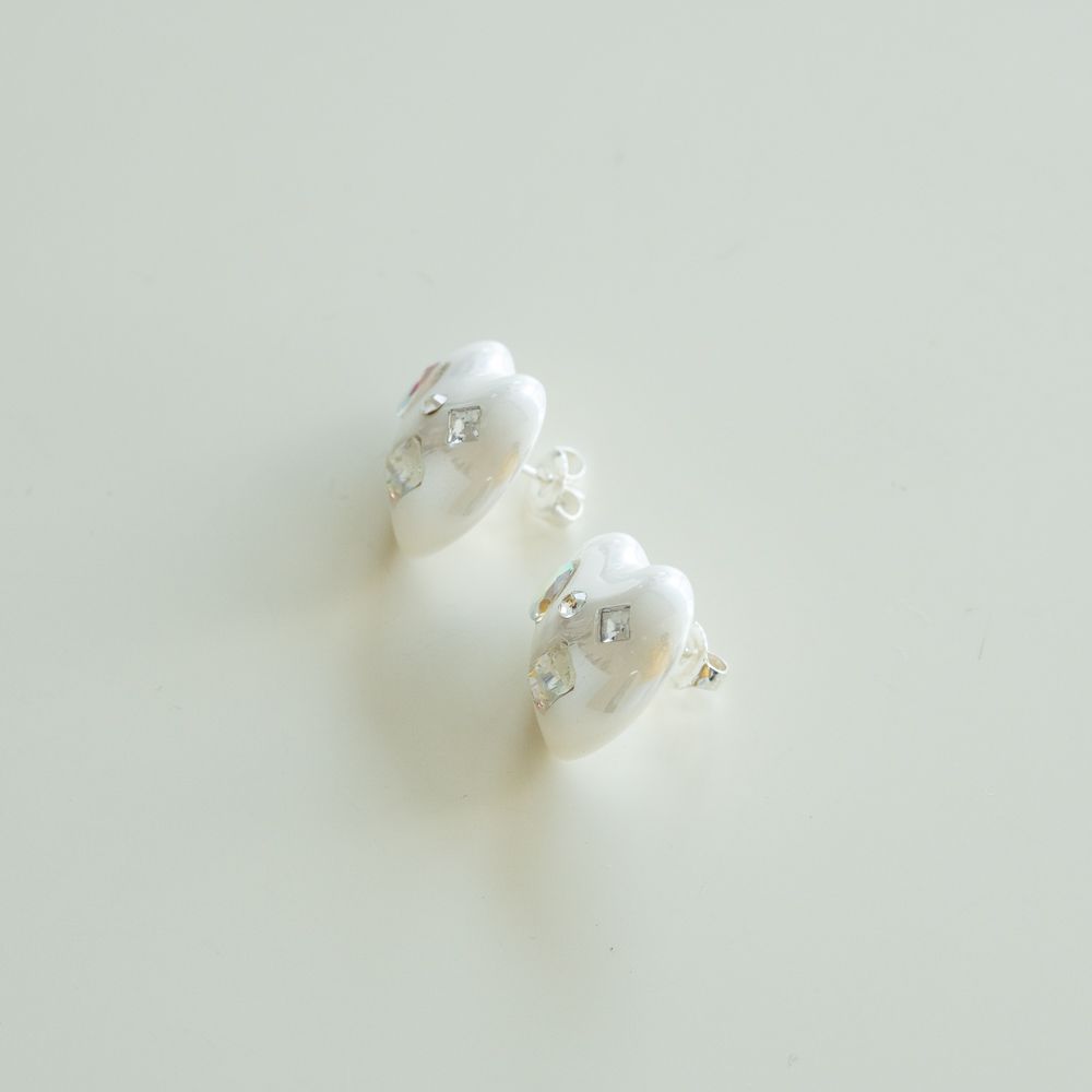 실버925 하트 큐빅 진주 은 귀걸이 볼드 - 상세 이미지 3