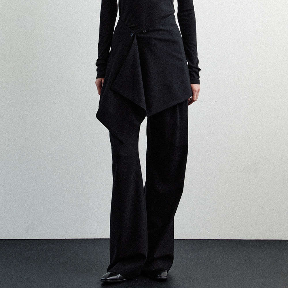 wool button wrap skirt (black) - 메인 이미지