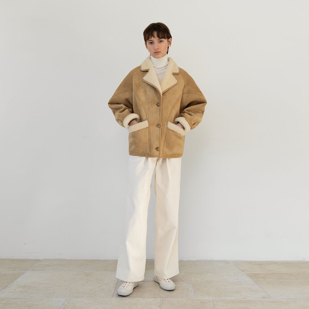 shearling collar mustang jacket (beige) - 메인 이미지