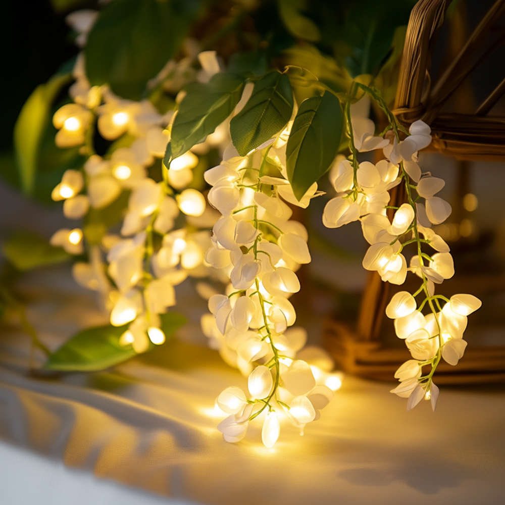 태양광 잔디등 태양열 정원등 줄 조명 꽃등 전구 테라스 경관 흰꽃 넝쿨 2m