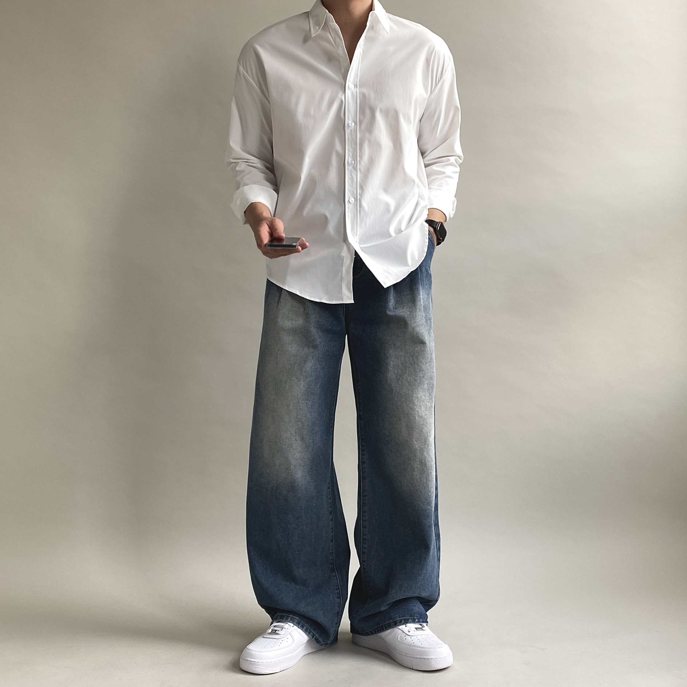 1+1 남성가을남방 남자소라색셔츠 흰색와이셔츠 이미지 6