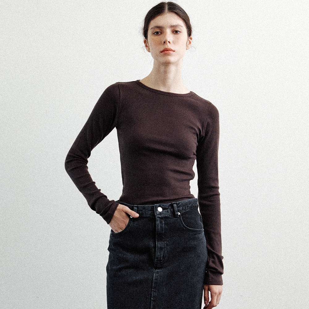 side button long sleeves (brown) - 상품 이미지