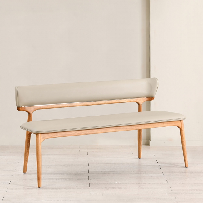 스코나 크로프 물푸레 애쉬 원목 실리콘레더 가죽 3인 등받이 벤치 의자 1400