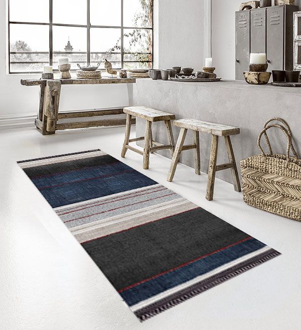 베이자플로우 PVC 플랫 러그 - 우븐 알렉스 인디고 120 x 195 cm