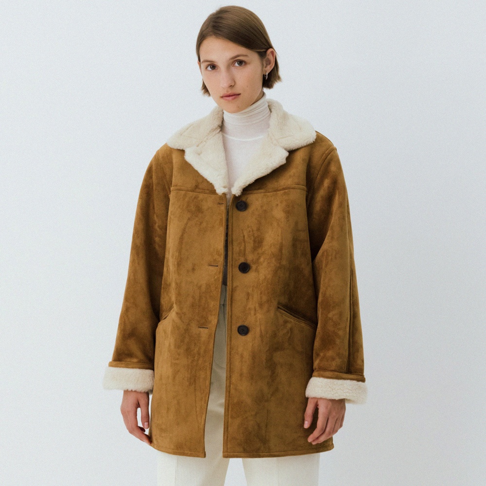 [르] shearling half coat (camel) - 상품 이미지