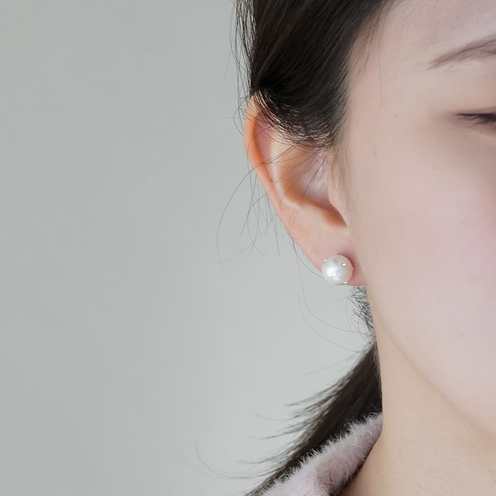 실버925 큐빅 스톤 진주 귀걸이 - 상세 이미지 4