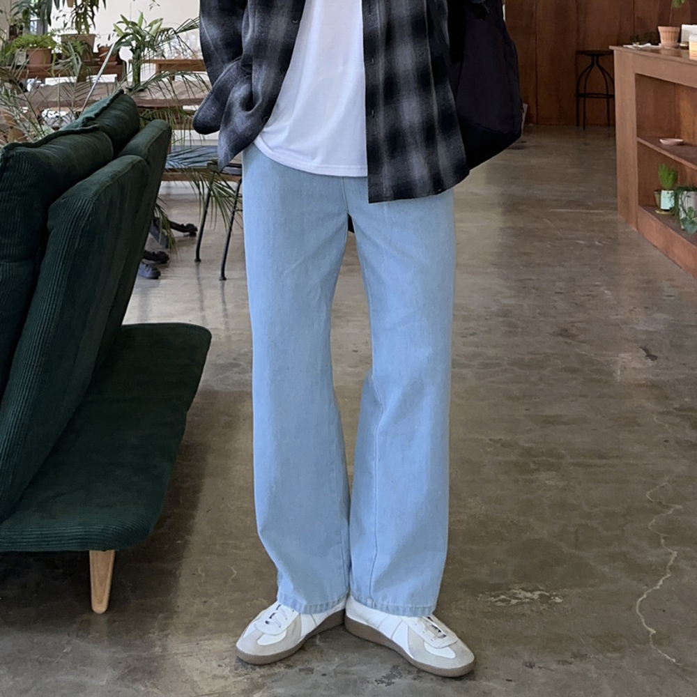 남자 와이드청바지 허벅돼 데님 고무줄 남자 청바지