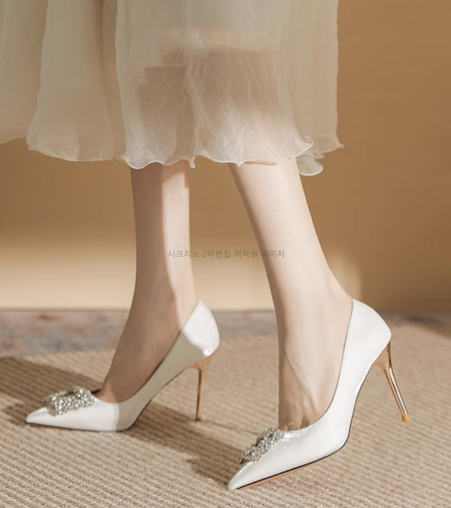 이레토 6,9cm 새틴 결혼식 화이트 웨딩 금장 구두 1color 상세 이미지 6