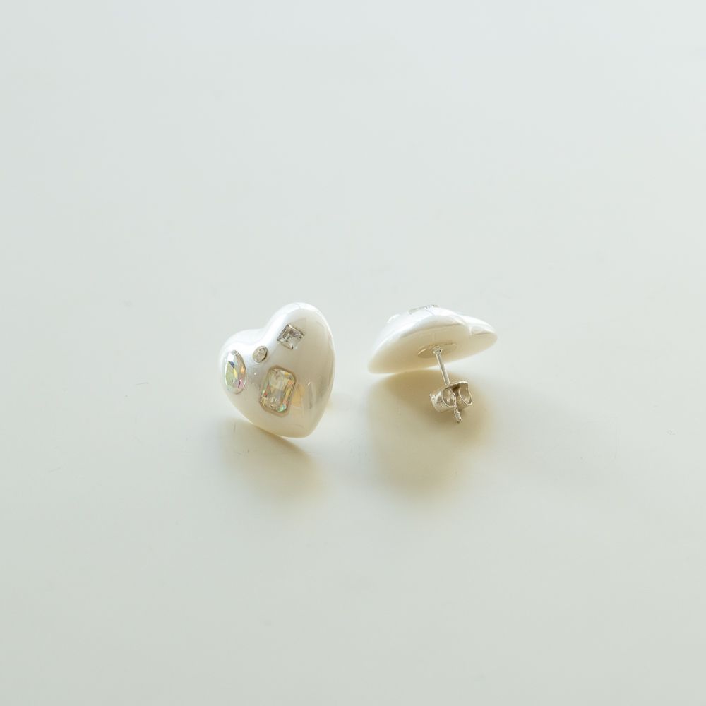 실버925 하트 큐빅 진주 은 귀걸이 볼드 - 상세 이미지 5