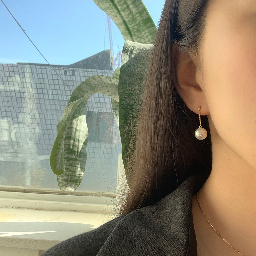 실버925 큐빅 드롭 스와로브스키 진주 귀걸이 - 상세 이미지 2