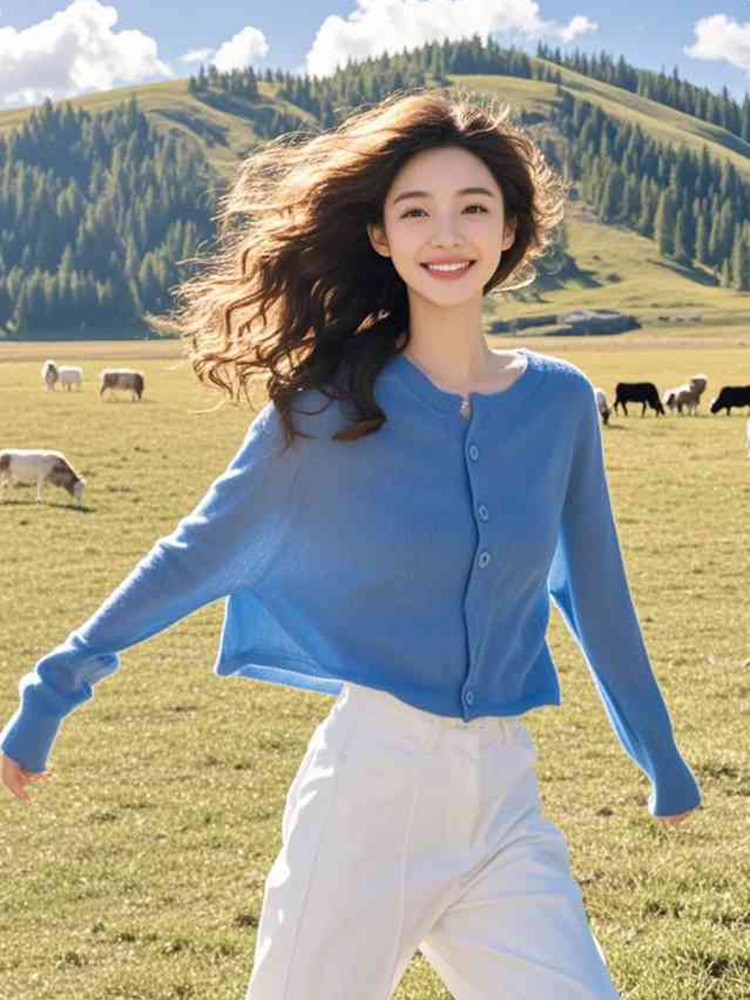 나는솔로 166화 송해나 가디건 블루 간절기 가을 의상 옷 패션 - 상세 이미지 3